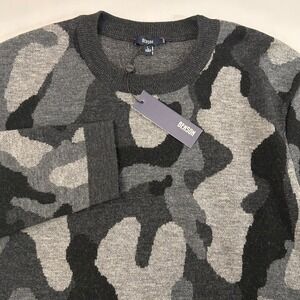 Benson Mens Large Camouflage Crew Neck Pullover Sweater 100% Wool NEW MSRP‎ $175